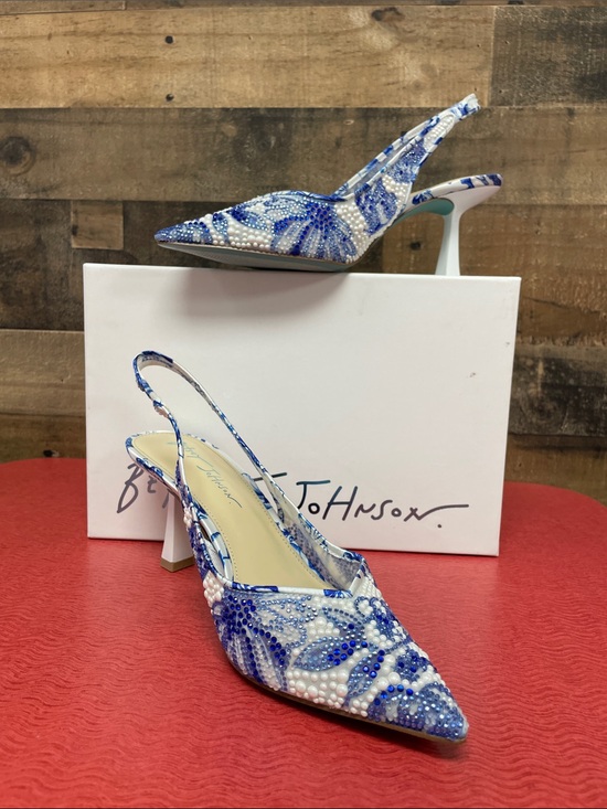 Betsey Johnson Shoes - Betsey Johnson Blue and White Beaded Slingback Heels